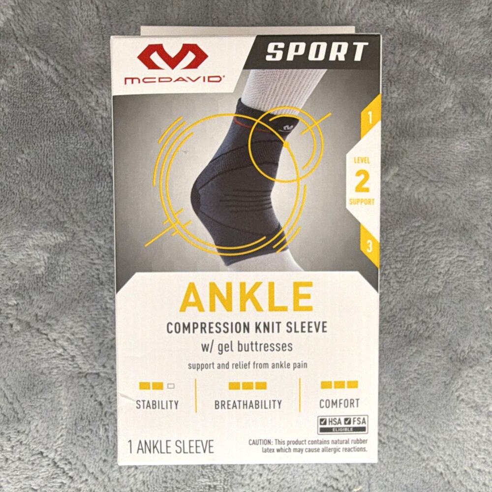 McDavid Sport Ankle Compression Sleeve w/ Gel Buttresses, Black, Size S/M